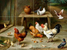 discarded crust country farm animals chickens bird ceramic tile mural backsplash
