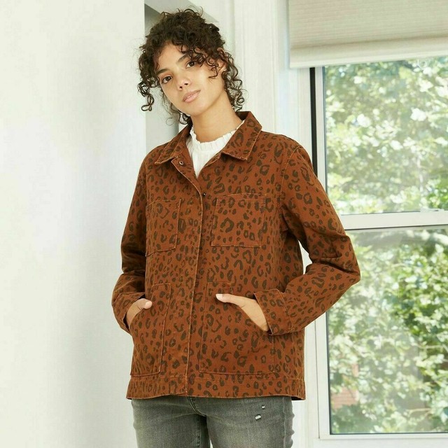Brown Leopard Print Denim Chore Shacket 