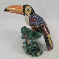CR Toucan Bird Enamel Hinged Trinket Box Jeweled Rhinestones Enameled Colorful