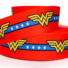 GROSGRAIN RIBBON 5/8", 7/8", 1.5" 3" Heroine Wonder Woman Hero Printed
