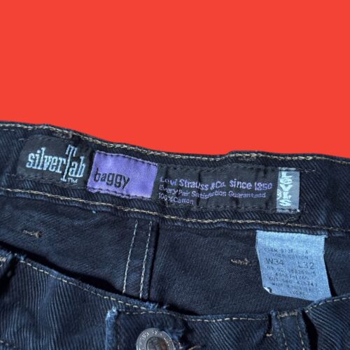 Levis Silvertab Baggy Fit Jeans Mens 34x32 Black Denim Skate Grunge 90s - Picture 3 of 9