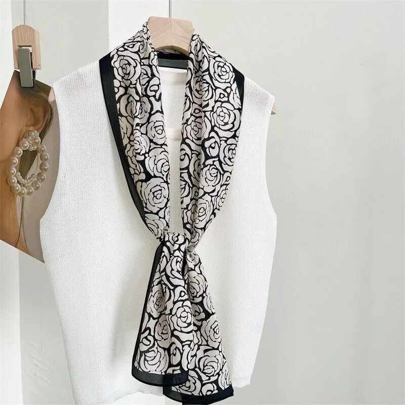 Roses Print 100% Mulberry Silk Crepe Shawl Neckerchief  display picture 2