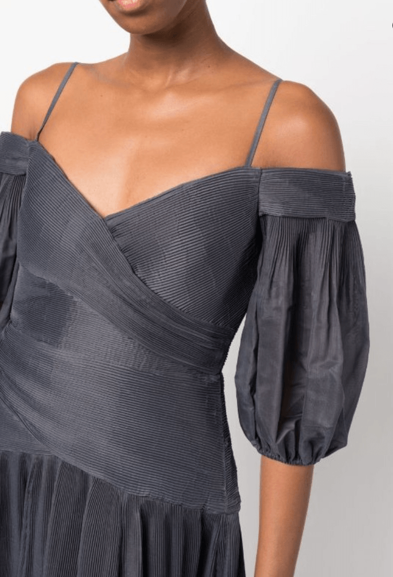 ZIMMERMANN off-shoulder pleated midi dress in Navy Blue NWOT Size 0 | eBay