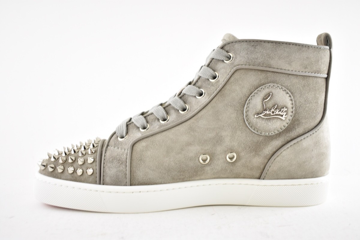 Christian Louboutin Mens Lou Spikes Orlato Flat Gres Grey High Top