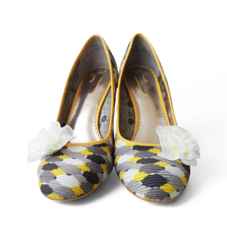 Poetic Licence London Picnic Ready Floral Wedge Heels Yellow Black Women's 8.5M - Image 3 of 4