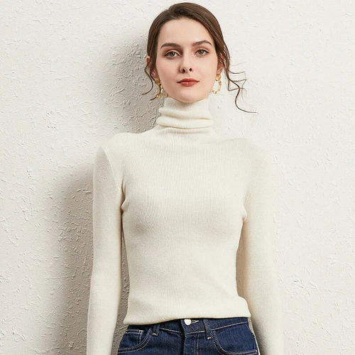 Suéter de cuello para mujer Suéter ajustado Tejido suave Cuello alto Cálido Informal Jersey - Imagen 10 de 41