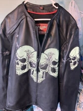 First Racing Jacket  2XL Motorcycle Blk Skull Real Leather Biker Reflective New