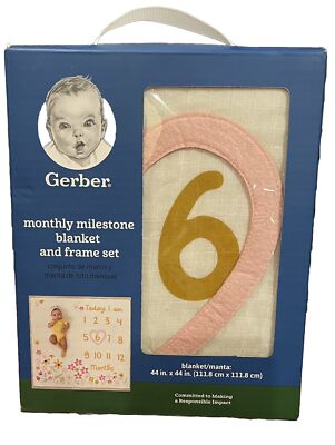 Gerber Baby Girl Monthly Milestone Blanket And Frame Set, Yellow Princess, New