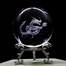 3D Laser Crystal Ball Paperweight Dragon Figurines Glass 2.36in