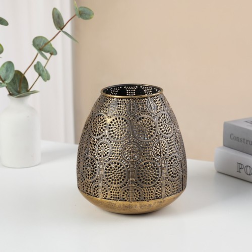 LED Hollow Candle Holders Table Lamp Gold Cordless Night Light Vintage Lantern - Picture 15 of 21