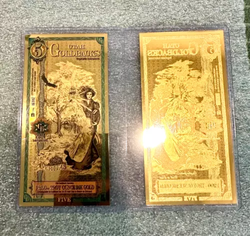 5 Utah Goldback 1/200 oz 24K Pure Gold Aurum Gold Foil Note -  IN STOCK!!