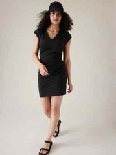 Athleta Women's Super Soft Oversized Black V-Neck Ruched Tee Dress Size Small