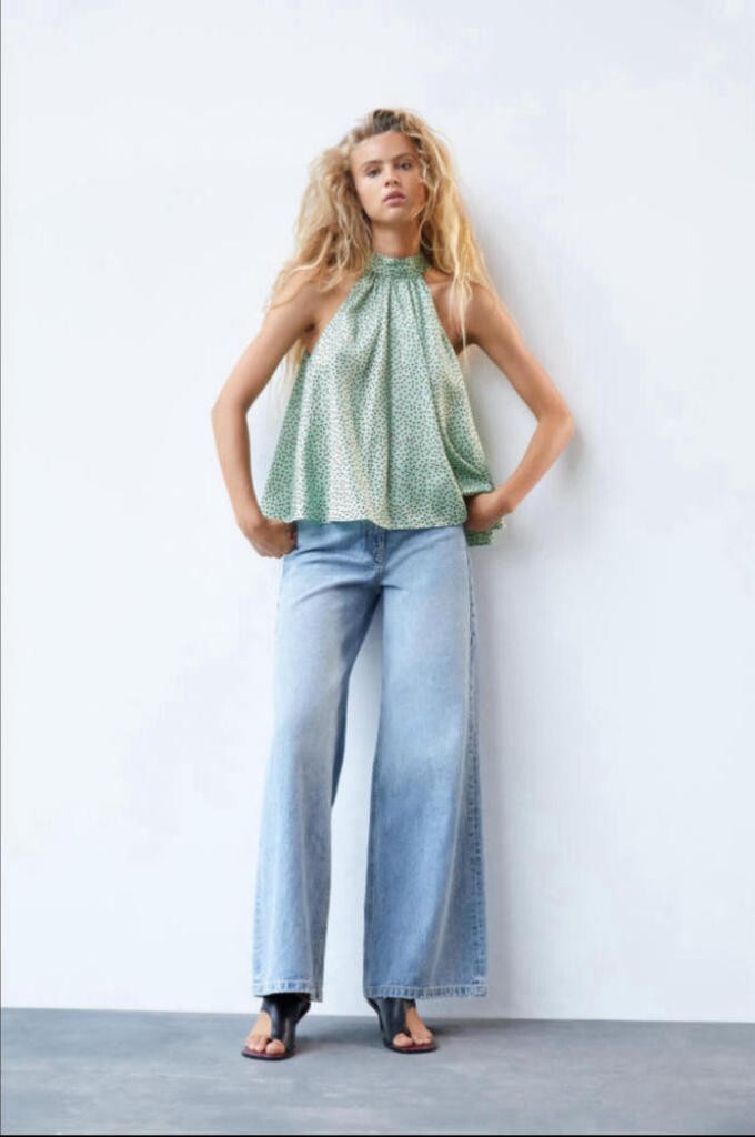 Zara Polka Dot Print Top Mint Green TRF XS 8 BNWT | eBay