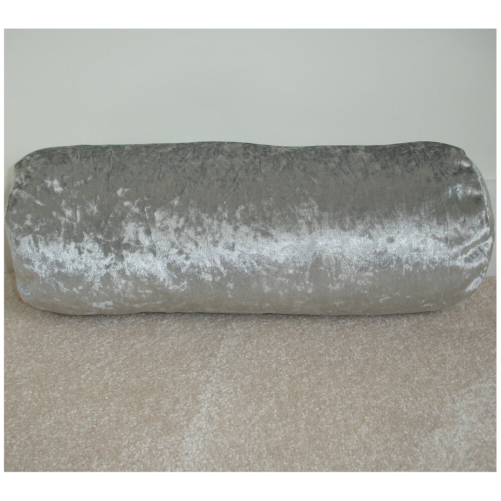 Bolster Cover Cylinder Cushion Crushed Velvet 8x18 Plain Silver Grey
