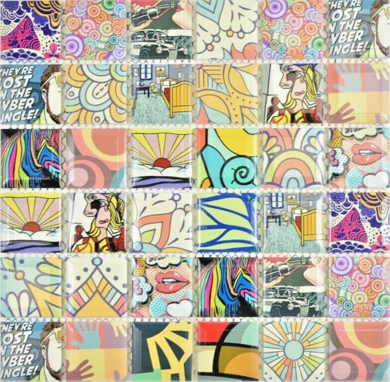 Retro Baldosas Pop Up Art Diseño Revestimiento Mural Colorido Comic Wandbelag