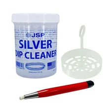8oz Sterling Silver Dip Jewelry Cleaner Tarnish Remover Solution Scratch Brush