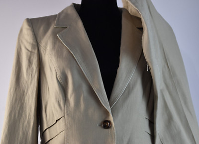 Escada Size 42/44 Beige 2 Piece Suit Set Blazer Gathered Jacket Flat Front Pants