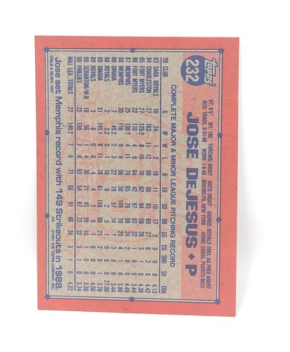 1991 Topps Baseball Card #232 - Jose DeJesus - Philadelphia Phillies - Pitcher - Picture 2 of 2