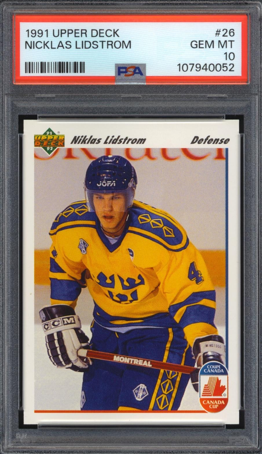 1991-92 Upper Deck #26 Nicklas Lidstrom Rookie RC PSA 10 Gem Mint