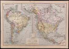 1890ca - Carta Antica Di Americas (Meridionale E Nord) - Incisione Antica