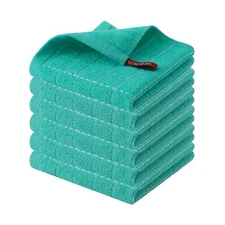  100% Cotton Terry Kitchen Dish Cloths, Ultra Soft Turquoise 12 x 12 - 6 Pack