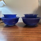 Vintage 4 Pc Pyrex Corning Cobalt Blue Clear Bottom Mixing Bowl Set 2 Sizes