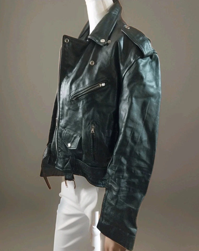 Chaqueta de moto Geronimo de cuero negra talla 48 con cordones laterales y 8 bolsillos Foto 2 de 4