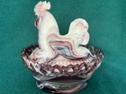 Vintage Purple Imperial Milk Glass Rooster Nest Basket Dish Lattice Edge