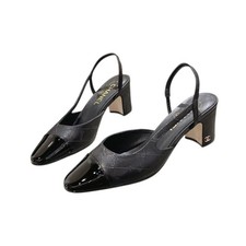 CHANEL Black Patent Cap Toe Leather Slingback Heels Women Size 36C