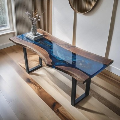 Blau Epoxid River Konsolentischplatte Live Edge moderner Eingang