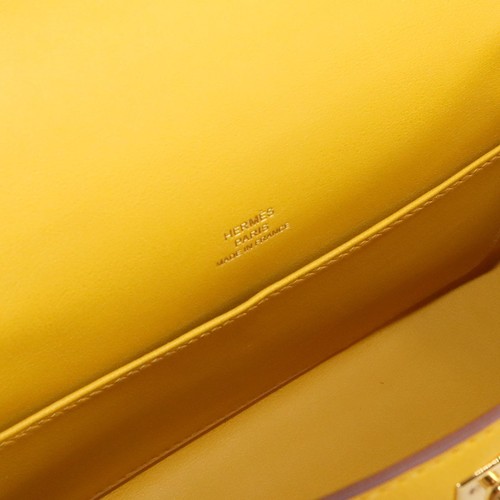HERMES Pochette Kelly Veau Swift Jaune Amber Hand Bag Purse 90286590 - Picture 7 of 11