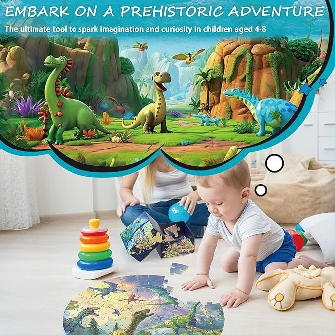 Rompecabezas de bloques de dinosaurios de madera para niños de 3 a 5 años con rompecabezas de libro para bebés EE. UU. Foto 2 de 4