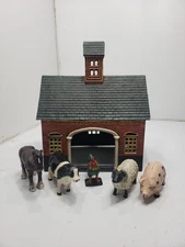 Cast Iron Stock Farm Barn And Animals Horse Pig Sheep And Chicken Pre Owned