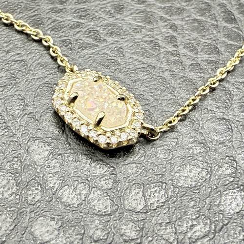 Kendra Scott Pendant Necklace Iridescent Drusy Quartz Womens Jewelry Gold Tone - Picture 9 of 10