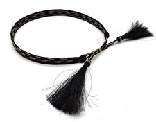 Braided Black and White Horsehair Cowboy Hat Band w/Long Tassels Vtg Adjustable