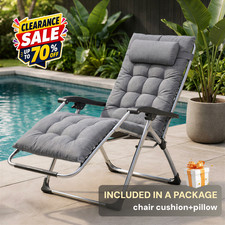 Garden Zero Gravity Foldable Reclining Chair / Sun Lounger with Cushion & Pillow