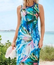 Soft Surroundings Penelope Sleeveless Tropical Print Maxi Dress Size Large