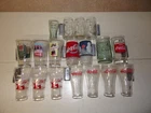 Vintage Lot of 18 Coca Cola Glasses of Different Shapes and Sizes and Labels
