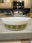 Vintage Pyrex Verde Square Green Flower 471 Round Casserole Dish 1 Pt
