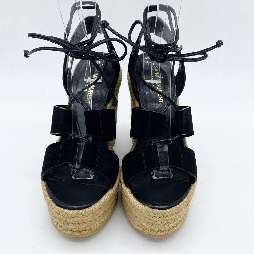 Sandali Saint Laurent espadrillas suola zeppa neri taglia 37 donna autentici