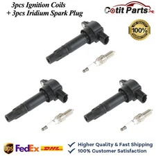 3pcs Ignition Coil + Iridium Spark Plug for 2008-2015 Smart Fortwo 1.0L L3 UF681