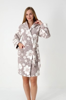 Bademantel Damen Kuschelig Fleece mit Blumenmuster Kurz Weich Warm Bequem M-XL