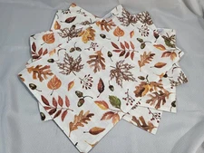 MU Kitchen Harvest Reversible Placemats Set of 4 Leaves Acorns Plaid  13" x19"