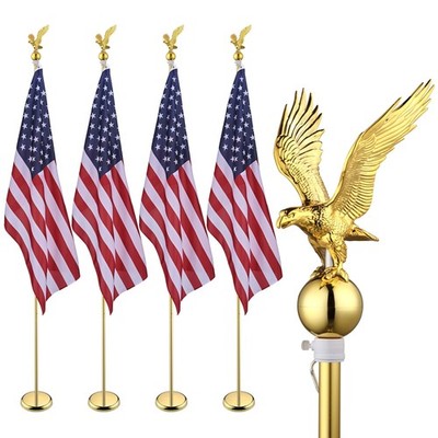 Yescom 8Ft Indoor Flag Pole Kit Eagle Topper Aluminum Gold Pole w/ Base US Flag