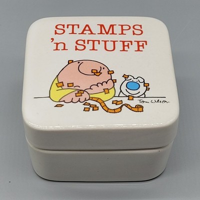 Vtg 1980 Ziggy Ceramic Trinket Box  Stamps 'n Stuff  Fuzz Dog Tom Wilson Japan