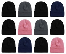 12 Pack Knitted Beanie Hats for Men Women, Warm Skull Caps