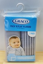 Graco Pack 'N Play Playard Fitted Sheets 2 Pack Solid Striped Gray NWT 39"x27"