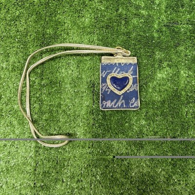 Womens Vintage Y2K Leather Coach Signature Script Heart ID Lanyard Gold Blue