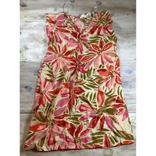 Nicole Miller Pink Floral 100% Linen Ruffle Shift Dress Womens Sm Beach Resort