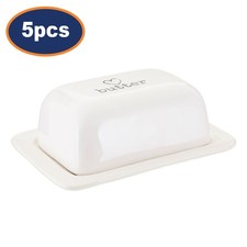 Image of White Butter Dish & Lid 5pcs Ceramic Charm Heart Margarine Storage Plate Server